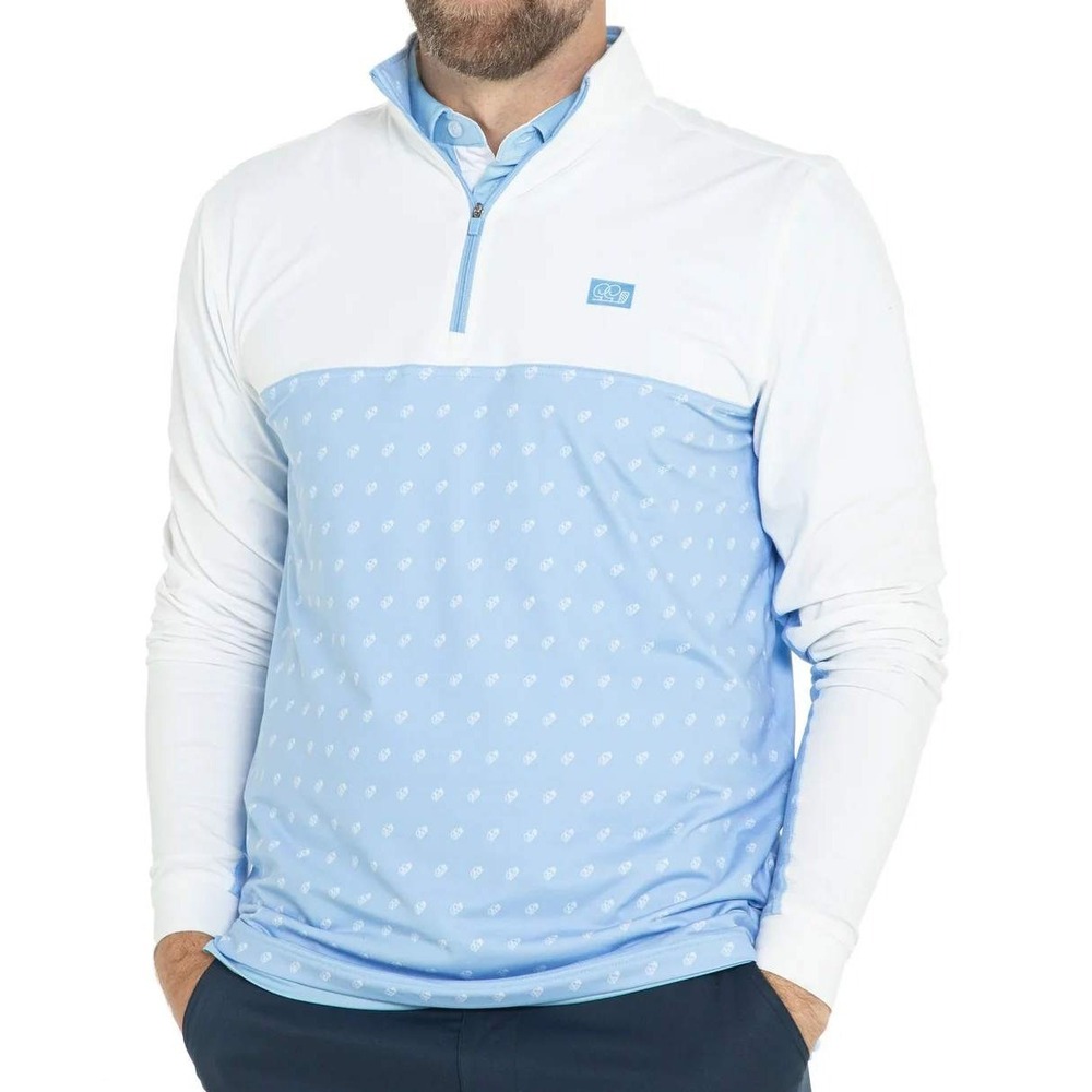 Good Good Mens Poly Blend Quarter Zip Golf Pullover Performance 2XL Blue White